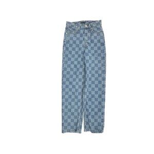 Wild Fable Highest Rise Straight Button Fly Women's size 00 Checkered Blue Jeans